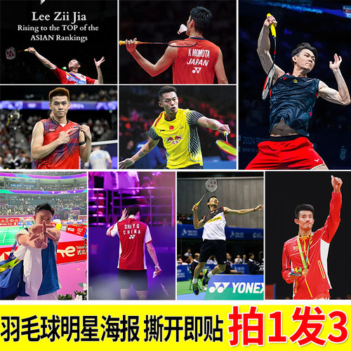 羽毛球明星海报李宗伟谌龙桃田林丹石宇奇李梓嘉背胶墙贴壁纸贴画
