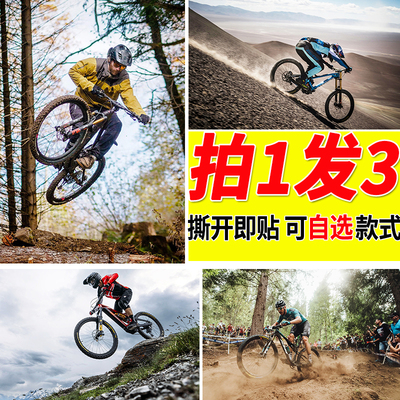 山地越野自行车海报速降赛单车户外运动周边大尺寸自贴壁纸墙贴