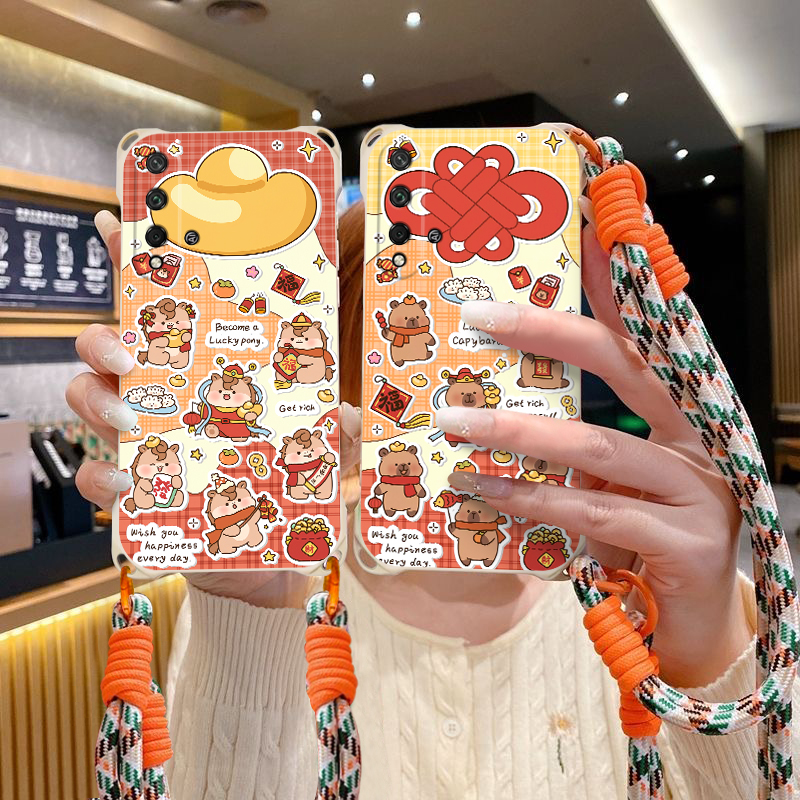 卡通斜跨硅胶手绳防摔手机壳