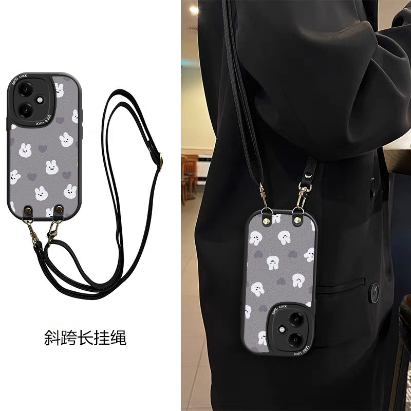 可爱兔子适用荣耀400手机壳斜跨挂绳400Pro全包潮ins少女300卡通图案300Pro可爱保护壳
