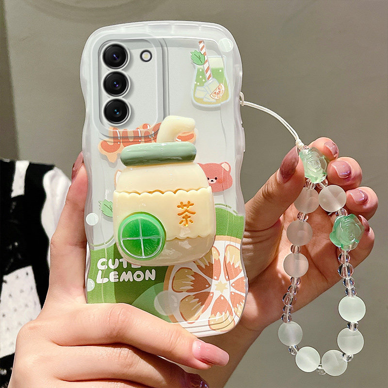 适用三星S21手机壳搞怪时尚女G9960日韩可爱小清新galaxy s21+保护套ins风SM-G9910柠檬茶支架s21十软壳手链