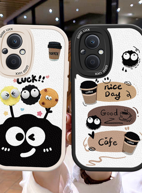 适用OPPOF19Pro手机壳情侣reno8t煤球可爱女7z/5z全包reno5lite全包q5i防摔RealmeV23创意搞怪保护套opop个性