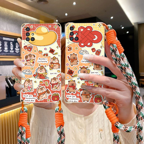 卡通斜跨硅胶手绳防摔手机壳