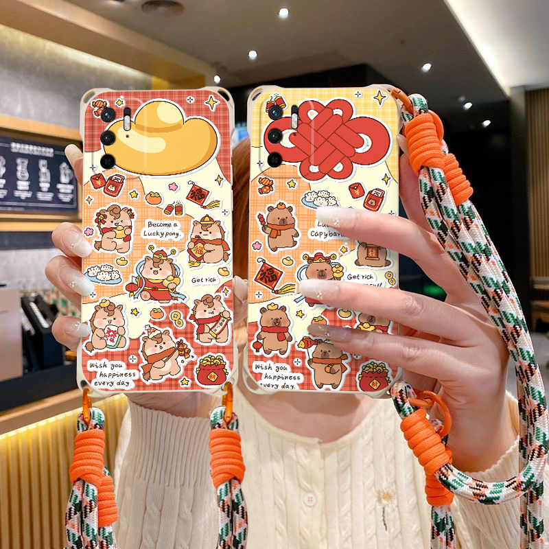 卡通斜跨硅胶手绳防摔手机壳