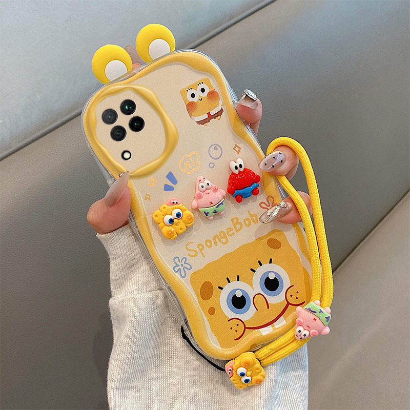 库洛米立体耳朵适用三星GalaxyA22 4G手机壳海绵宝宝samsung a22派大星公仔奶油纹软边趣味可爱壳
