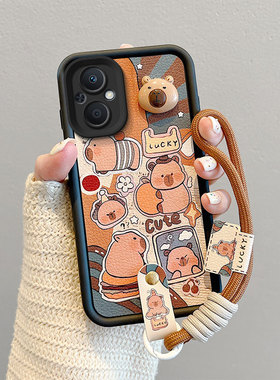 适用OPPOReno7Lite手机壳卡皮巴拉opop Reno8Lite男女时尚opoo Reno8Z皮纹煤球Reno7Z卡通可爱女0pporeon7z