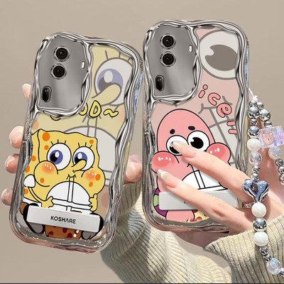 适用OPPO Reno11手机壳日韩少女可爱opop reno12pro保护套ins搞怪学生ren011pro卡通海绵宝宝reon12金属支架
