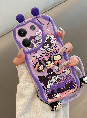 库洛米立体耳朵适用小米POCOM6Pro4G手机壳海绵宝宝派大星公仔奶油纹软边趣味可爱壳