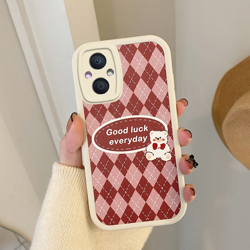 适用oppoa96手机壳ins风0pp0a96网红新款oopoa96女可爱oppia96少女感opopa96菱格小熊PFUM10全包防摔壳0ppoa