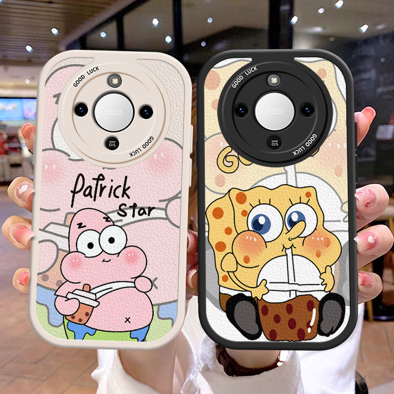 适用荣耀X70i手机壳情侣x50海绵宝宝x60全包pro男女honoor防摔gt卡通皮纹x30软边趣味可爱壳