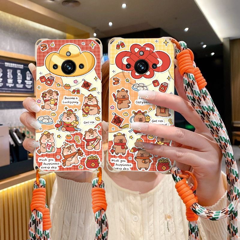 卡通斜跨硅胶手绳防摔手机壳
