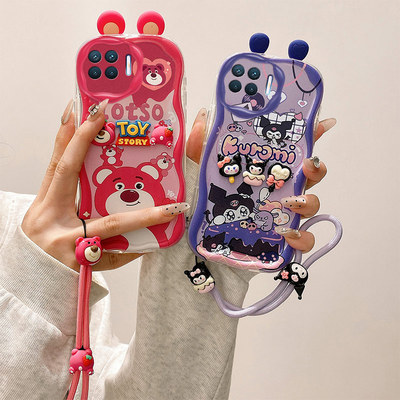 库洛米立体耳朵适用OPPOReno4F手机壳海绵宝宝Reno4Lite派大星公仔奶油纹软边趣味可爱壳