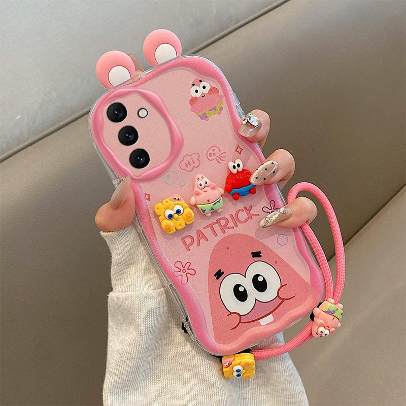 库洛米立体耳朵适用三星galaxyA15手机壳海绵宝宝samsung派大星a15公仔奶油纹软边趣味可爱壳