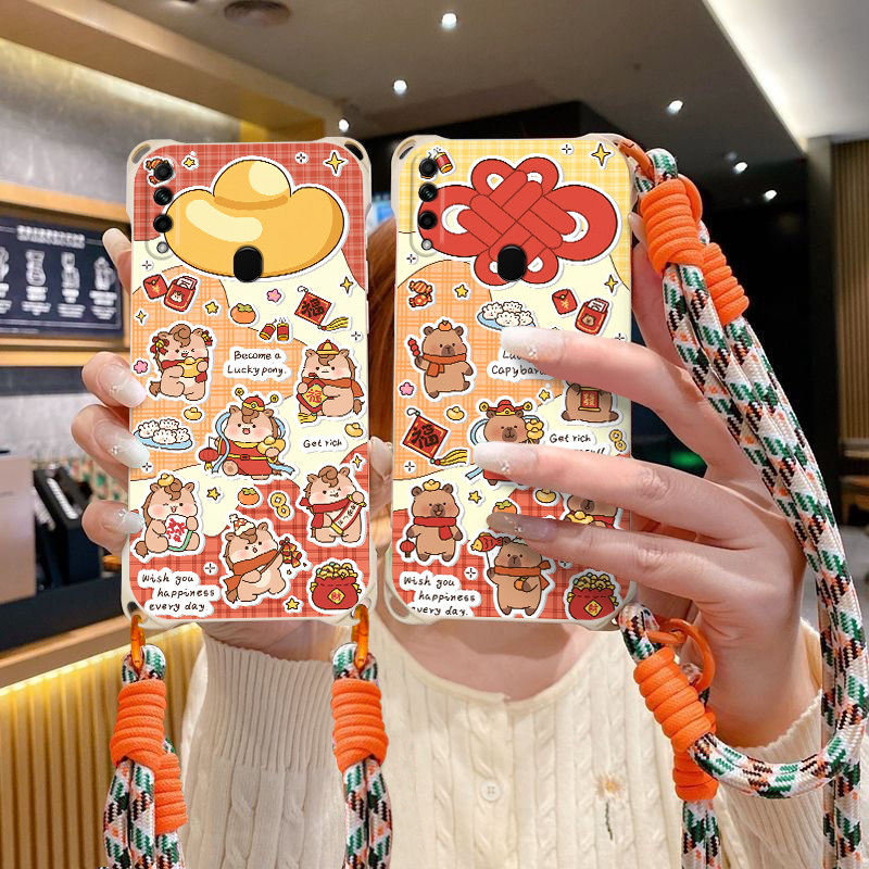 卡通斜跨硅胶手绳防摔手机壳