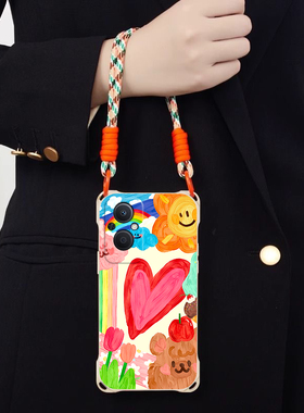 彩色油画适用OPPOReno7Lite斜跨手机壳Reno8Lite小众日韩可爱超萌Reno8Z卡通时尚少女Reno7Z5G硅胶可爱男女R