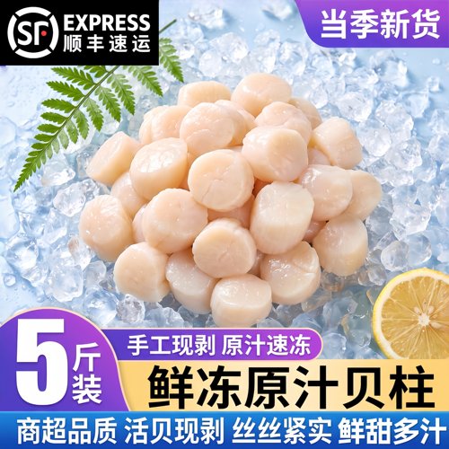 新鲜扇贝柱速冻贝柱水产冷冻元贝柱鲜活瑶柱野生贝类海鲜整箱批发