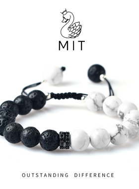 MIT米特儿黑白火山石白松石手链高级感串珠手串男女通用轻奢饰品
