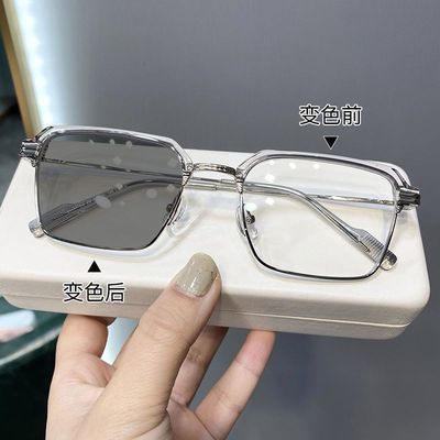 变色方框大脸痞帅气有度数太阳镜