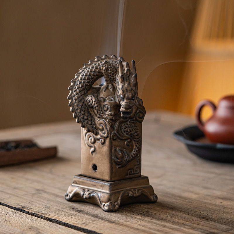 陶瓷龙印香炉摆件茶道香熏炉