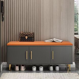 新简约现代长方形入户换鞋凳门口可坐轻奢超纤皮坐垫入户门口鞋柜