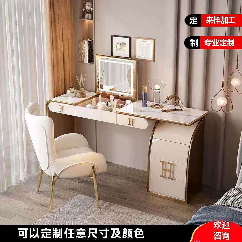 意式极简翻盖梳妆台一体轻奢实木奢华化妆台现代卧室化妆桌收纳柜