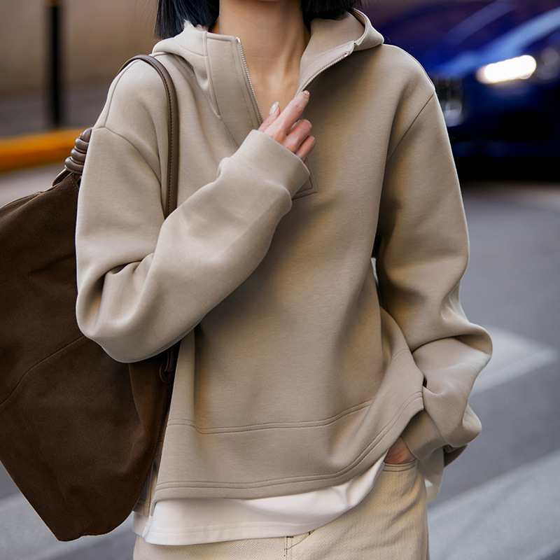 老钱风慵懒感高版本LP空气层假两件女装连帽卫衣2025秋冬新款