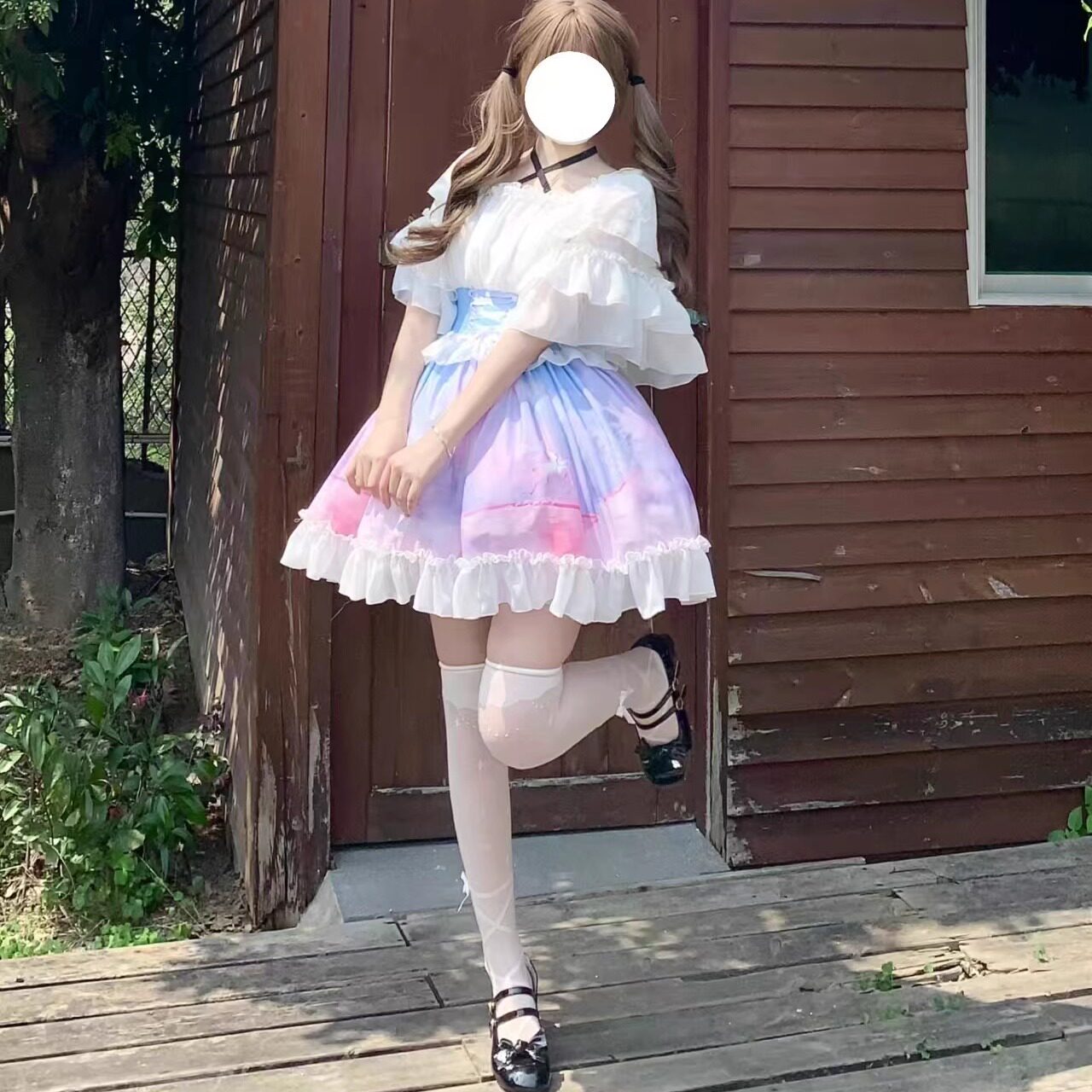 雾雨樊花原创lolita春樱姬洛丽塔OP款软妹裙幻彩辣妹吊带抹胸现货