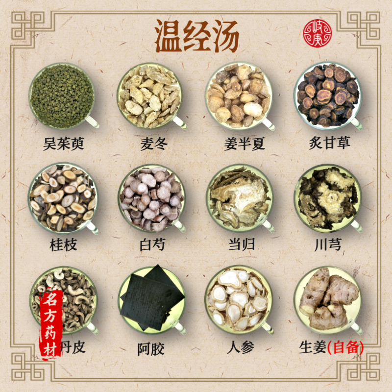 温经汤 原材料 无硫 吴茱萸麦门冬炙甘草白芍姜半夏 倪师海厦推荐