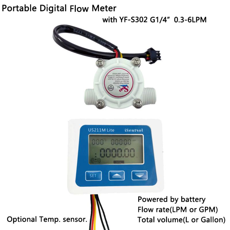 US211M Lite水流量表YF-S302高精度POM水流速计积算仪电池2分1年
