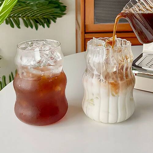 1pc Glass Cup 530ml Water Glasses Stripe Mug Heat-resistant
