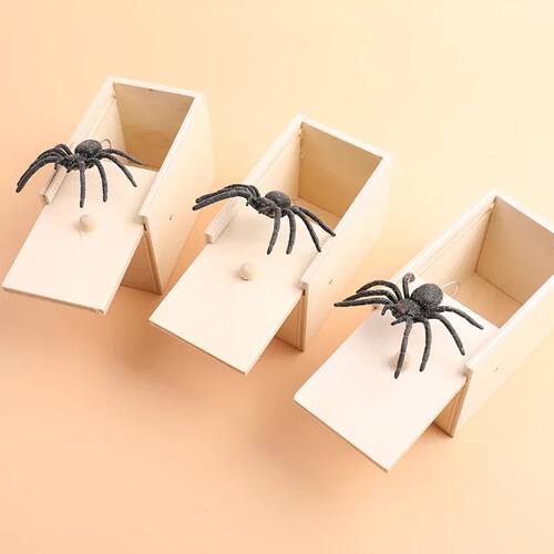 Tricky Toy Simulation Spider Wooden Box Spoof Insect Spider