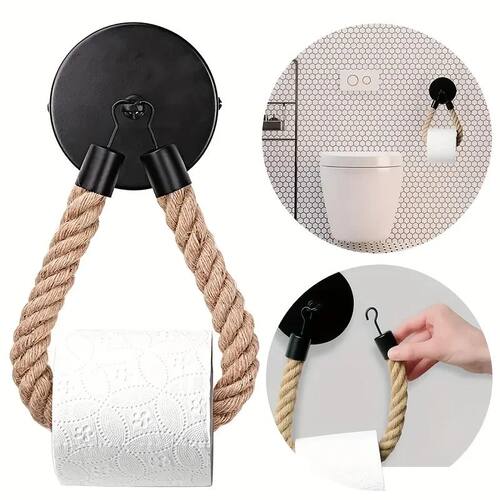 Toilet Roll Paper Holders Retro Hemp Rope Punchless Wall Mou