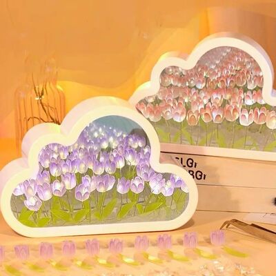 DIY Cloud Mirror Tulip Lamp Night Light Girl Bedroom Ornamen