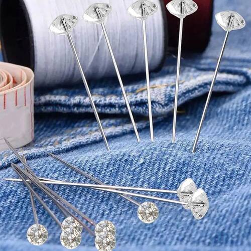 1Box 50Pcs Alloy Pins Transparent Diamond Pin DIY Wedding Bo