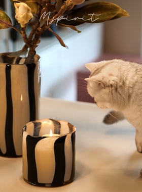 Mspirit 斑马纹玻璃烛台香薰蜡烛高级感客厅软装氛围感中古摆件