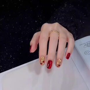 GC【小财迷】秋冬新款新年红色显白高级感猫眼手工穿戴甲可拆成品