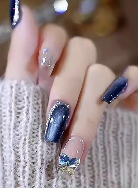 GC【蓝色妖姬】纯手工定制穿戴甲奢华贵族蓝色玛瑙美甲高级感显白