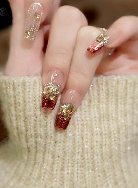 GC【夕颜玫瑰】红色高级新年圣诞猫眼爆闪显白高级拍照新娘穿戴甲