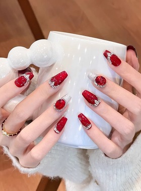 GC【宝石红】新年新款布契拉提红色猫眼高级显白手工穿戴甲