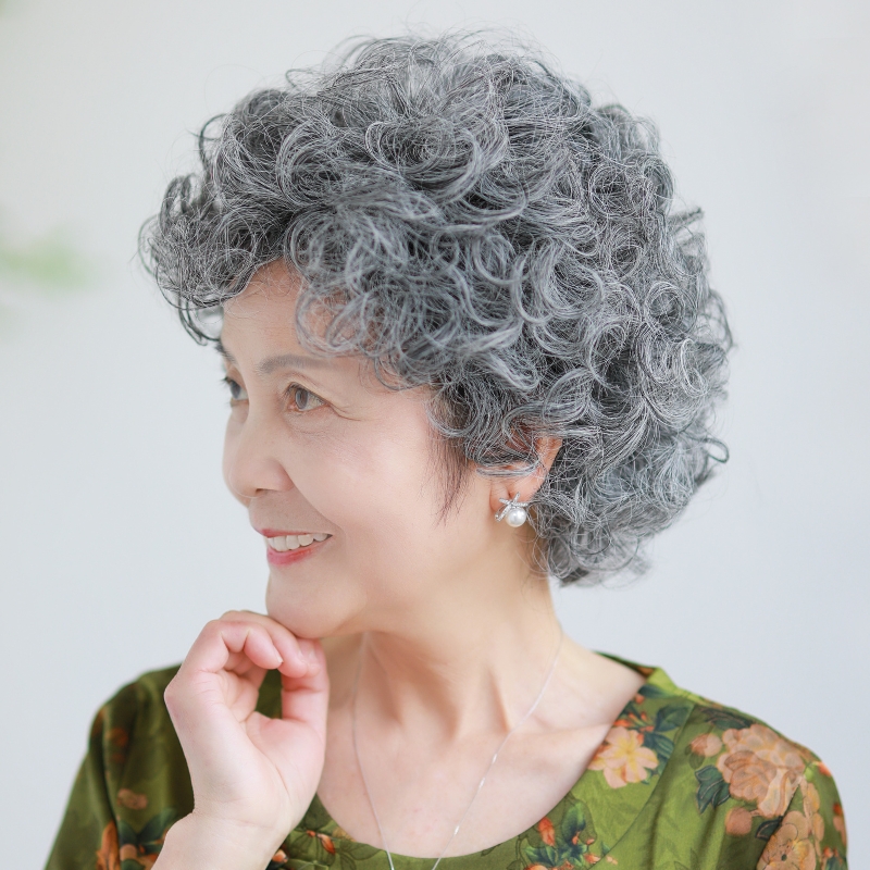 花白色短卷发表演老人假发全头套