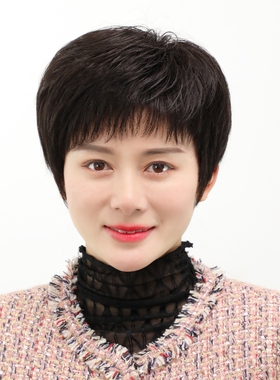 假发女全头套自然真发黑色短发中年女士妈妈光头假发套薄款真头发