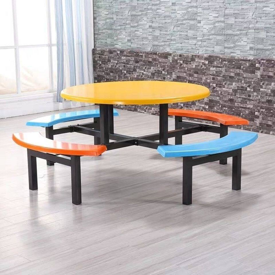 学校学生食堂餐桌工厂工地员工餐厅4人8人不锈钢玻璃钢连体桌椅