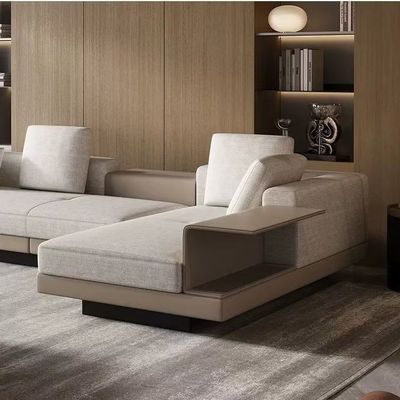 意式康纳利棉麻贵妃布艺沙发轻奢大平层客厅直排组合钢制扶手沙发