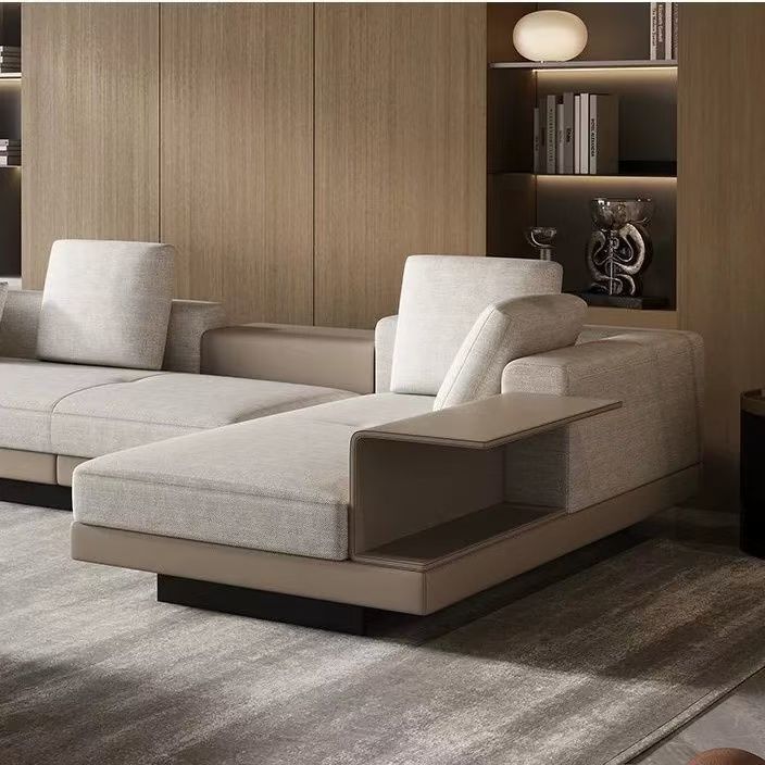 意式康纳利棉麻贵妃布艺沙发轻奢大平层客厅直排组合钢制扶手沙发