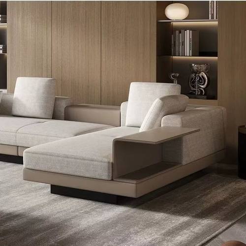 意式康纳利棉麻贵妃布艺沙发轻奢大平层客厅直排组合钢制扶手沙发