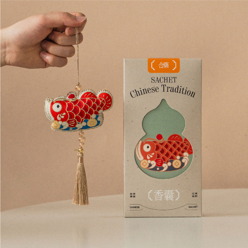 龙鱼绣花香包手工DIY材料包艾草中药驱蚊钱包吊坠成品礼品