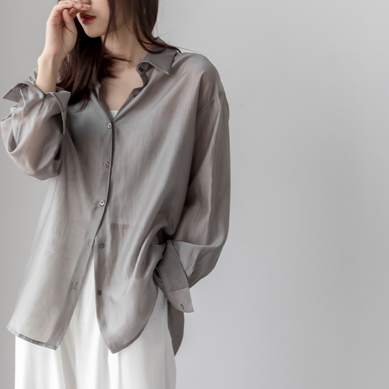 日系设计师topwhit天丝衬衫女夏季新款宽松长袖防晒衣女薄款上衣