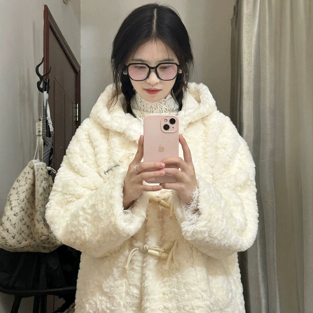 日本cherry kitty皮毛一体外套女冬季洋气高端环保皮草连帽加厚