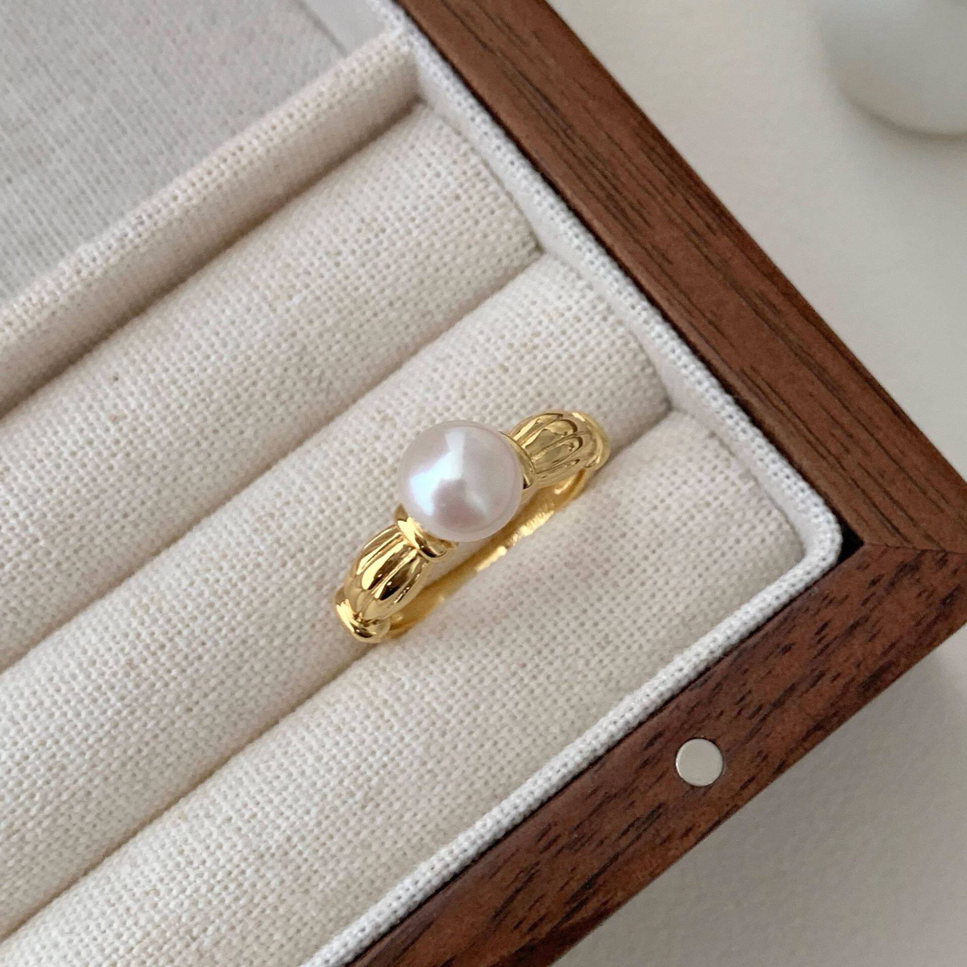 日系设计师topwhits银中古缎带珍珠戒指女款日系小众设计高级感