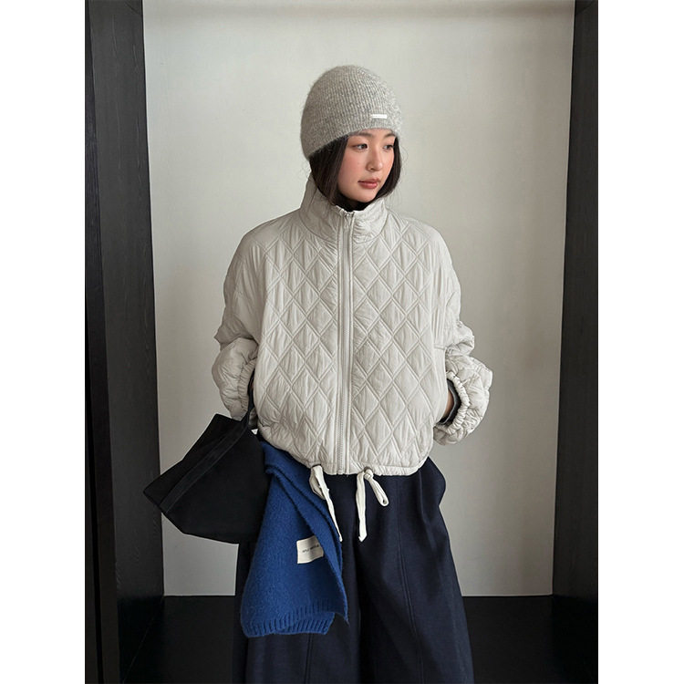 日系设计师topwhit 小个子休闲菱格绗缝棉服外套女冬日新款百搭